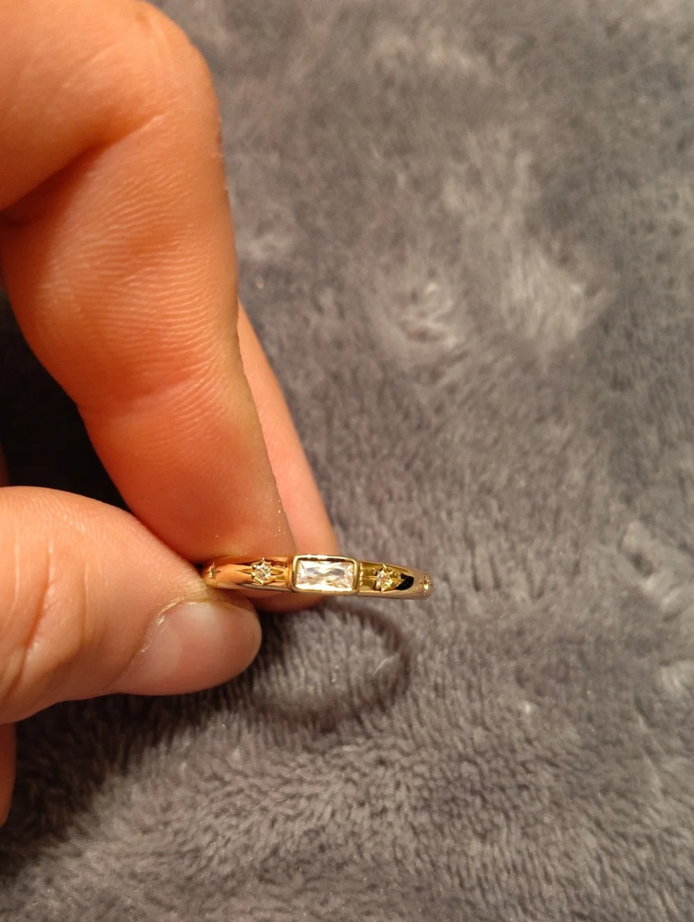 Gold Women's Band Ring with Clear Crystal Accents